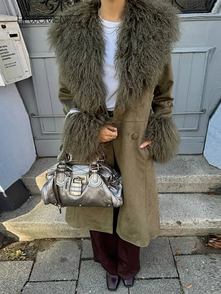 Casual Faux Fur Coats Women Street Full Sleeve Long Loose Patchwork Open Stitch Coat Female 2025 Fashion Winter Lady Outwears
