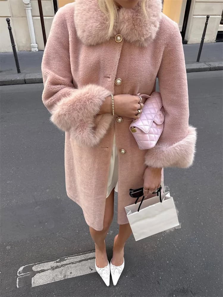 Tossy Winter Fashion Luxury Faux Fur Overcoat Women's Long Sleeve Pocket Loose High Waist Commute Coat Female Faux Fur 2025 New
