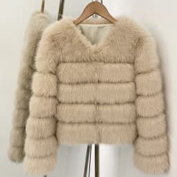 DEABRIOR Women Fake Fur Cropped Jacket V-Neck Long Sleeve Faux Fur Coat New Luxury Winter Warm Fluffy Short Outerwear Female