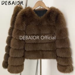 DEABRIOR Women Fake Fur Cropped Jacket V-Neck Long Sleeve Faux Fur Coat New Luxury Winter Warm Fluffy Short Outerwear Female