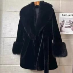 Luxury Brand Chic Faux Fur Coats Fur Collar Oversized with Belt Women Fur Jackets Winter Long Sleeve Outerwear Soft Coats New