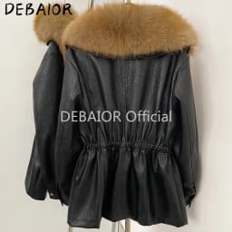 DEBAIOR Women Faux Leather Jacket with Faux Fur Collar New Luxury Winter Warm Thick Outerwear Drawstring Waist Casual Short Coat