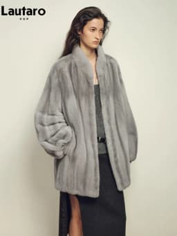 Lautaro Autumn Winter Thick Warm Faux Mink Fur Coat Women Stand Collar Luxury High Quality Elegant Chic Fluffy Overcoat 2026