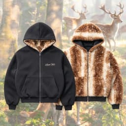 Y2K Retro Bambi Zip Sweatshirt Faux Fur Deer Pattern Reversible Hoodie Black Elegant Mori Embroidery Streetwear Women Boxy Coat