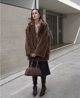 Oversized Women Faux Mink Fur Coat, Stand Collar Mid‑Length Warm Plush Autumn Winter Outerwear With Drawstring Waist