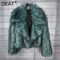 DEAT 2026 Winter Winter New Fashion Imitation Beach Wool Printed Tie Dyed Faux Fur Coat For Women Loose Lapel Jacket 11A07447