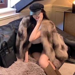 Fuzzy Faux Fox Fur Women Jacket Korean Elegant Collarless Coat Long Sleeve Thick Warm Chic Luxury Winter Outerwear Top