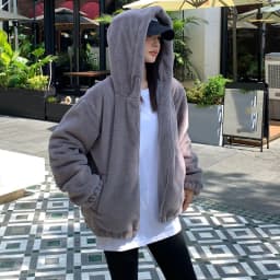 Casual Hooded Faux Rabbit Fur Coat for Women Autumn Winter 2026 Loose Fit Zipper Warm Jacket Female Soft Comfort Plush Jackets