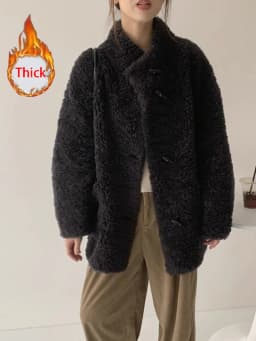 Cute Warm Faux Lamb Long Coat Women Fashion Sweet Loose Thick Winter Kawaii Jacket Outwear Casual Chic Stand Collar Buttons Top