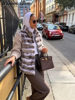 Stand Collar Knit Sleeve Patchwork Striped Faux Fur Jacket Loose Zipper Up Mid-length Coat 2026 Winter Fashion Lady Chic Outwear