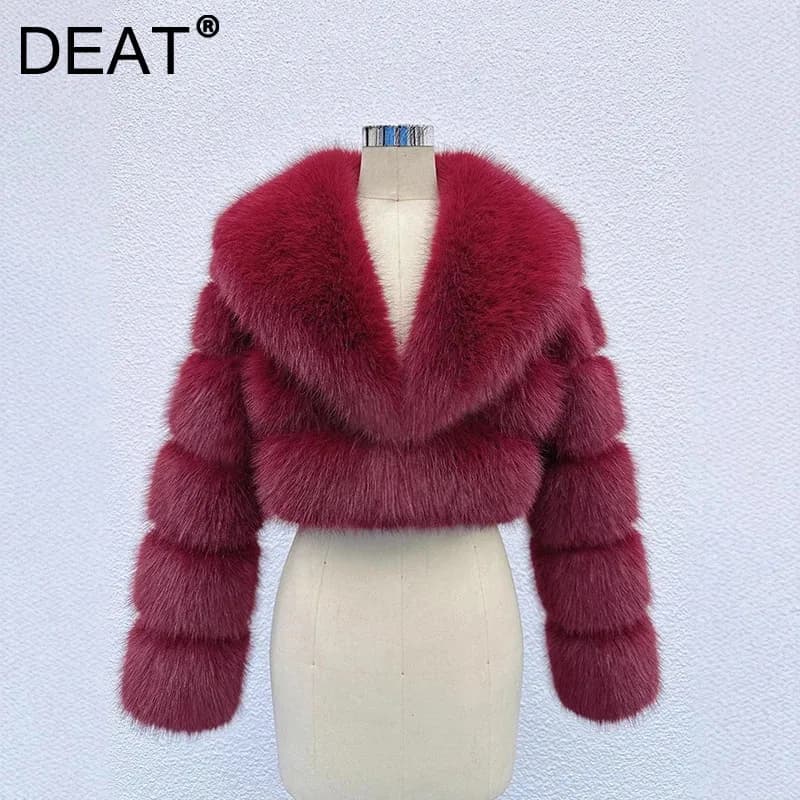 DEAT 2026 Winter Fashion Faux Fur Coat For Women Eco-friendly Fox Fur Short Style Large Fur Collar High Waist Jacks 11C688