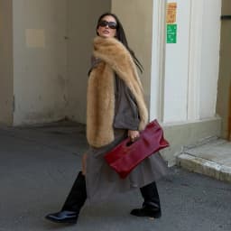 Women's Long Fluffy Faux Fur Scarf Shawl Plush Camel Winter Warm Neck Warmer Elegant Luxe Chic Outerwear