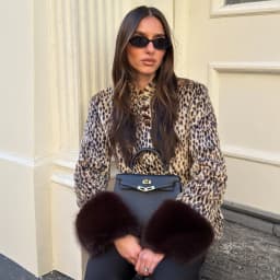 Women Faux Fur Coats Leopard Print Fur Jackets Cotton Linen Stand Collar Long Sleeves Single Breasted Slim Casual 2026 Winter
