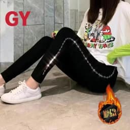 Four Seasons High Waist Stretch Women Leggings All-match Shiny Hot Diamonds Skinny Pants Thicken Fleece Ankle-length Leggings