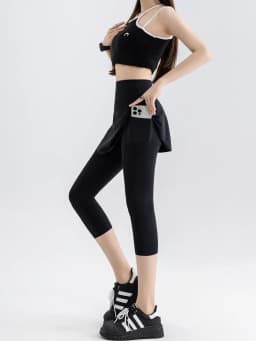 High Waist Yoga Pants Women's Thin Sporty Bottom Skirt Two-Piece Suit Gold Wing Summer Autumn Elastic Leggings