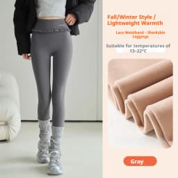 Fashion Womens Elastic Ruffle Waist Sharkskin Pants Autumn Winter Fleece Thick Warm Leggings Woman Solid Slim Butt Lift Leggings