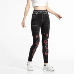 Seamless Leggings Women Pants Jeggings Elastic Faux Jeans Denim Femme Flowers Printed Slim Fit Trousers Outwear 2025 New