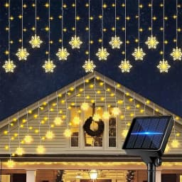 Solar Snowflake LED Lights Outdoor Waterproof IP54 Rating 8 Modes Flashing Wave Steady Light Warm White Colorful Holiday Decor
