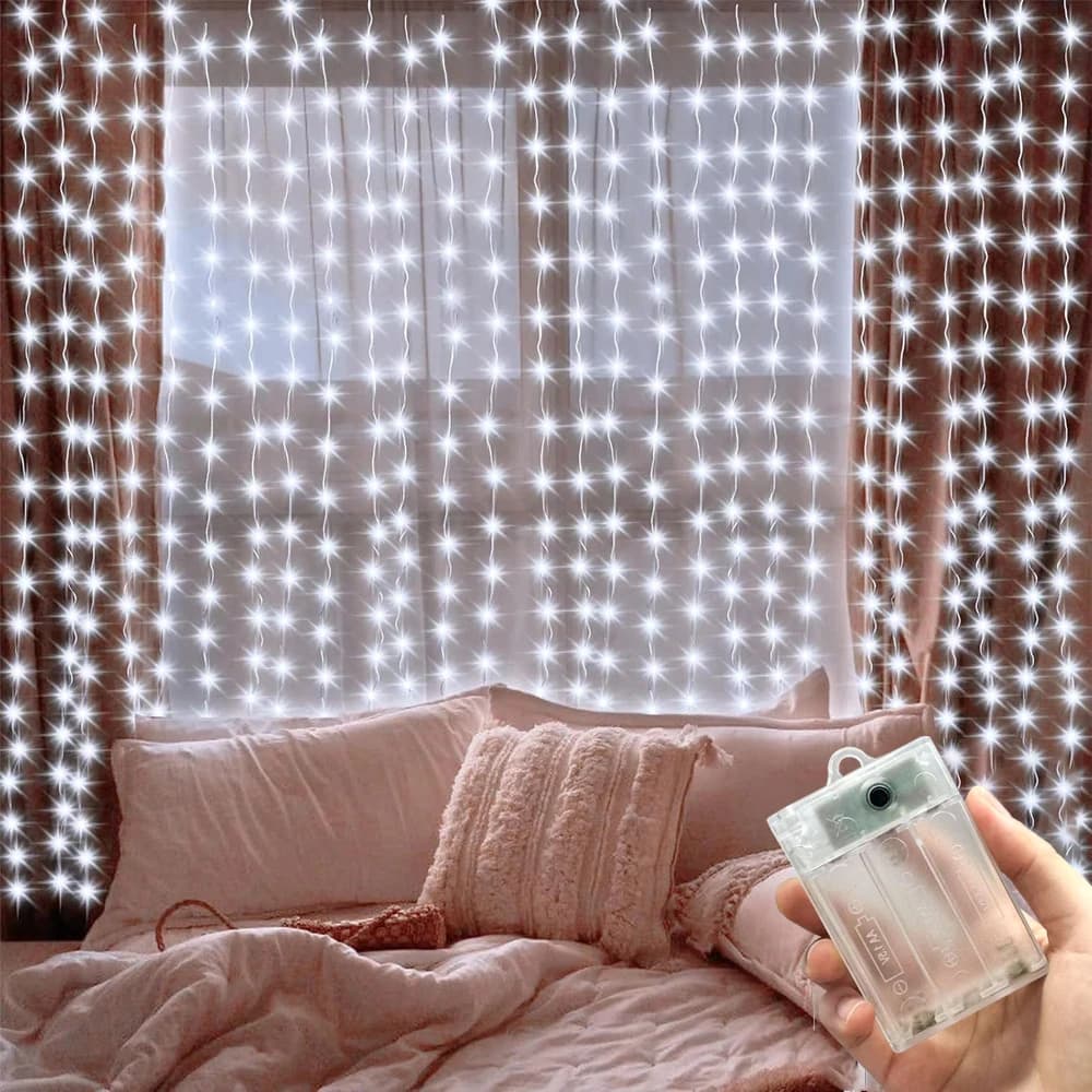 3/6M LED Curtain Light String Battery Power Christmas Halloween Fairy Lights for New Year 2027 Holiday Wedding Garden Decoration