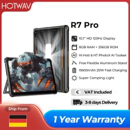 HOTWAV R7 Pro 10.1'' HD 120Hz Display 1080P Rugged Tablet 15600mAh Massive Battery 20W Fast Charging Android 16 Super Camping Light Pad 8GB RAM 256GB ROM 20MP + 5MP Camera Self-Developed AI Toolset Octa-core Tablet PC With Flexible Aluminum Stand