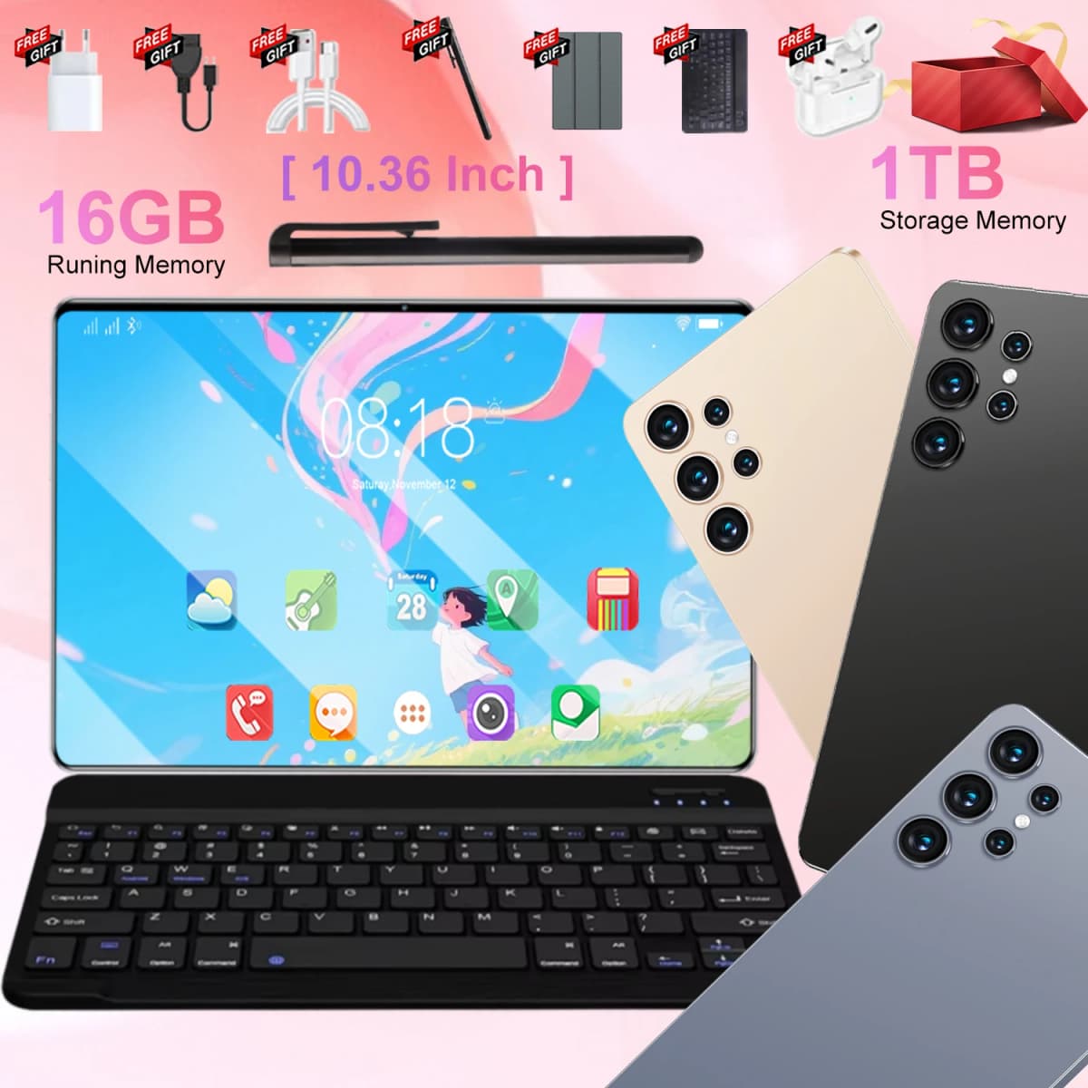 20000mAh Global Version Original New Pro Tablet 10.36 inch HD 4K Android 13 16GB+1T 5G Dual SIM Bluetooth WiFi GPS Tablet
