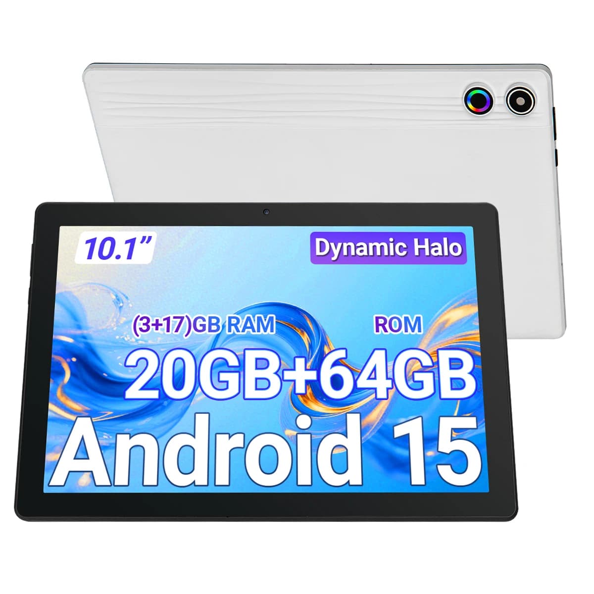 10.1 Inch Android15 Tablet A10,Octa‑Core A523 CPU,20GB(3+17GB Virtual) RAM 64GB ROM,1280*800 IPS Display,Face ID Unlock Dual Speakers WiFi 2.4G&5G Bluetooth5.0 GPS 5000mAh Tablet for Study Entertainment