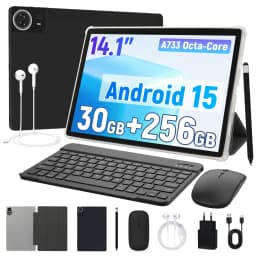 14.1 inch G140L Tablet PC Bundle Android 15, 30GB (6+24G Virtual) RAM+256GB Storage, A733 Octa Core,1920*1200 IPS Screen,10000mAh Battery, Dual Band WiFi, GPS, Full Accessories Kit for Entertainment