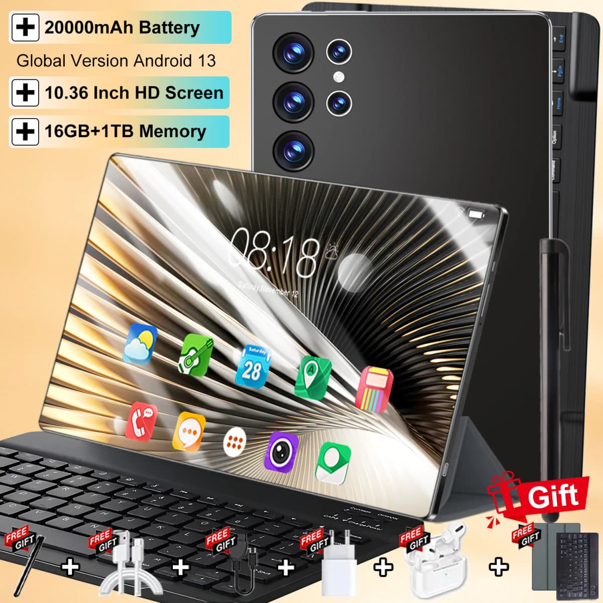 16GB RAM 1TB ROM 2026 Original 10.36 inch Network Android 13.0 Tablet 16MP 32MP 14 Core 20000mAh tablet 4 5G Wifi