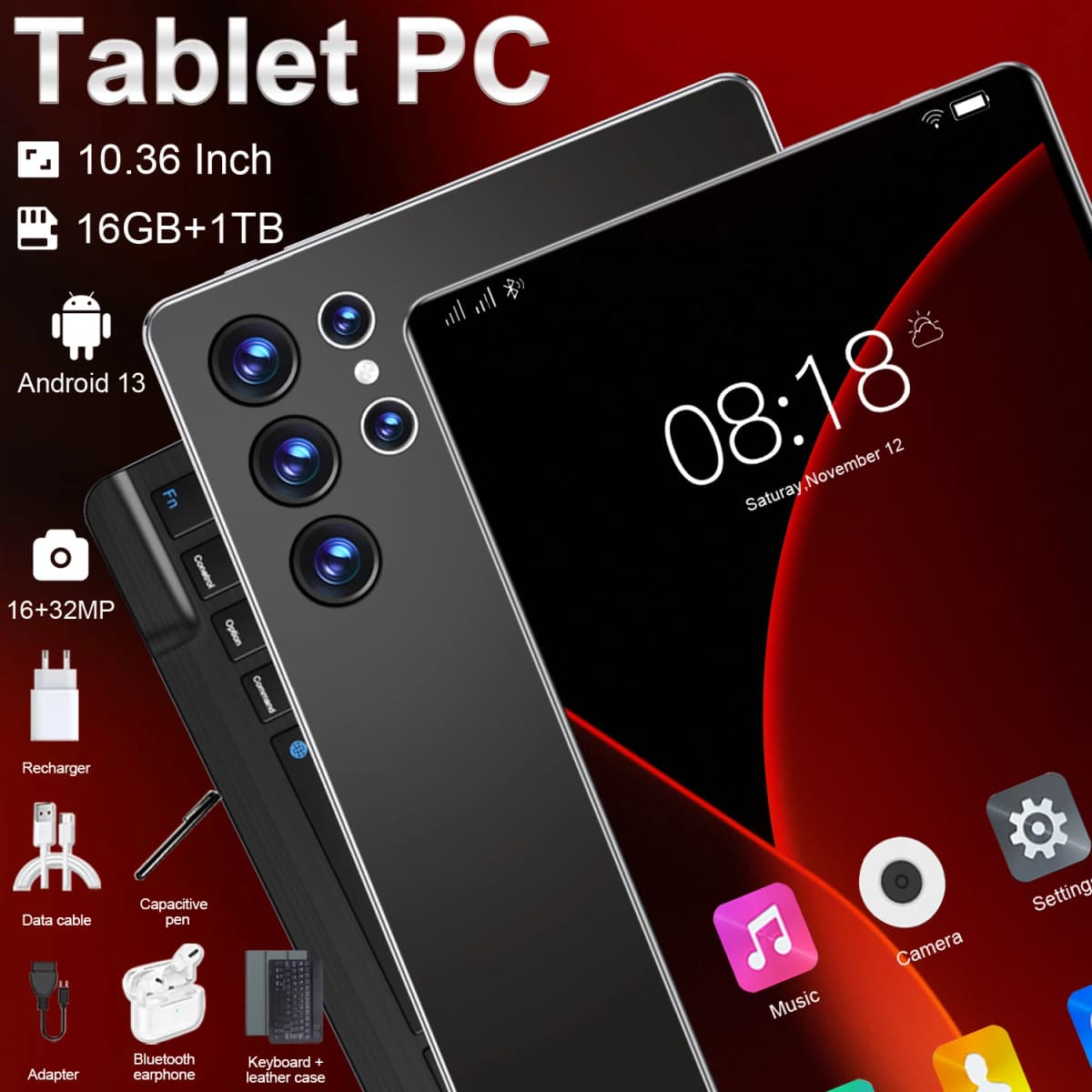 2026 Global New 10.36 inch tablet Android 13 Pad 16GB 1TB 14 core2 4K HD 5G WIFI Bluetooth 20000mAh tablets
