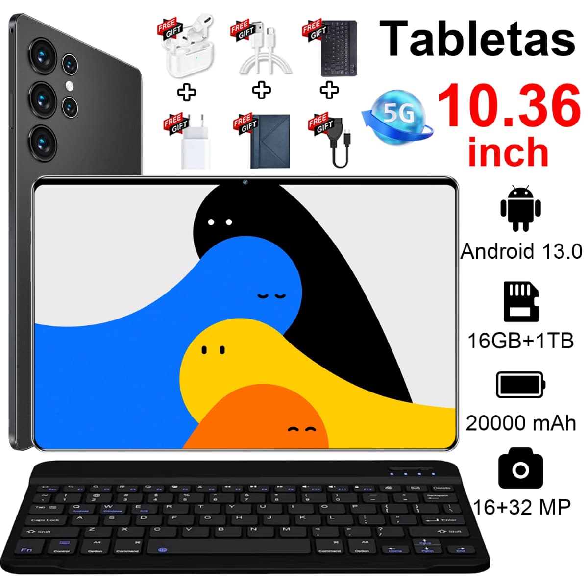 2026 Global Version New Tablet 16GB+1T 10.36inch HD 4K Android13 20000mAh 5G Dual SIM Phone Call WiFi GPS WPS Tablet PC