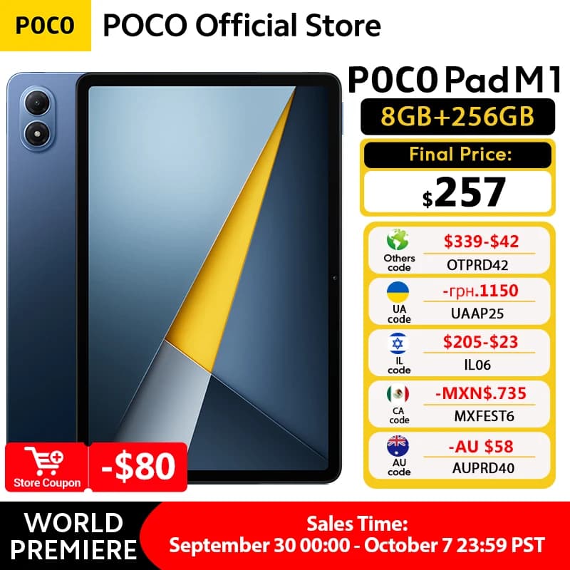 Newest POCO PAD M1 Global version Tablet Snapdragon 7s Gen 4 12.1" 120Hz 2.5K display 12000mAh 33W Fast charging Pad PC