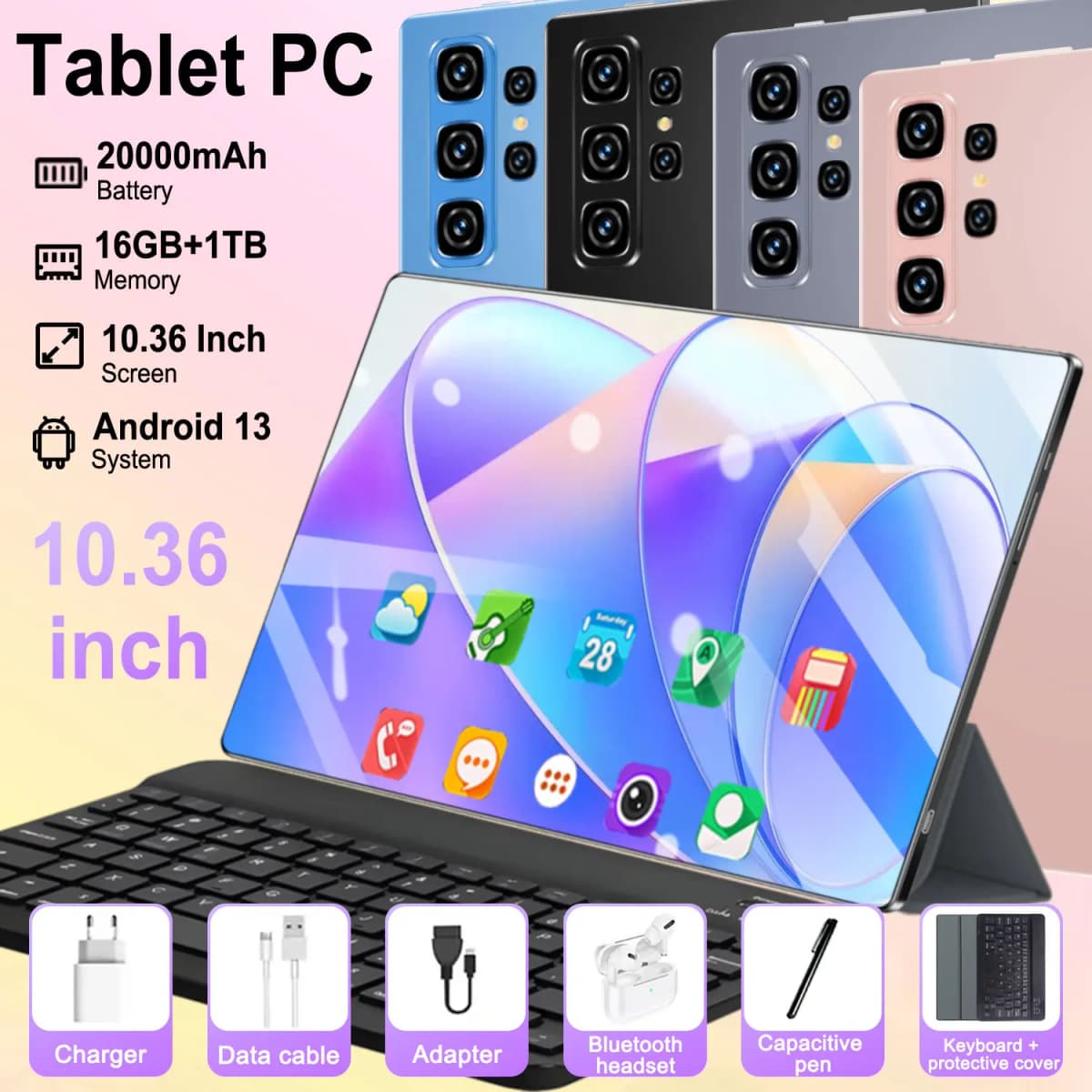 2026 Original Tablet 10.36 inch 20000mah Android 13 Global 16GB 1TB 5G Dual SIM WIFI 14 Core HD Full Screen Network Global GPS