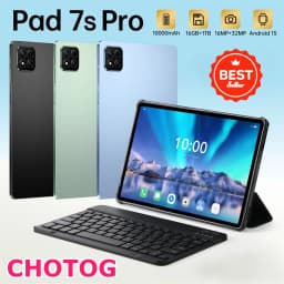 CHOTOG Tablet Pad 7s Pro Android 15 Tab PC 10.1 Inch 16+32MP Camera 5G Dual SIM Face Unlocked 10000mAh WIFI GPS Tablets For Children's Kids With Keyboard Laptop