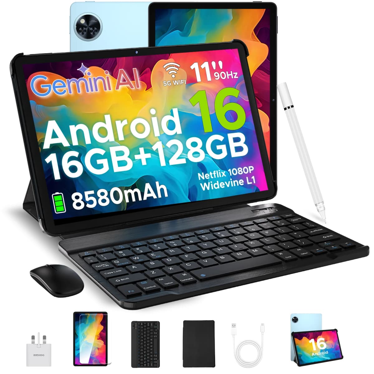 DOOGEE U11 2 in 1 Tablet PC 16GB(4+12) 128GB 11" Ultra-clear 90Hz Display Unisoc T606 8580mAh Battery Android 16 Widevine L1
