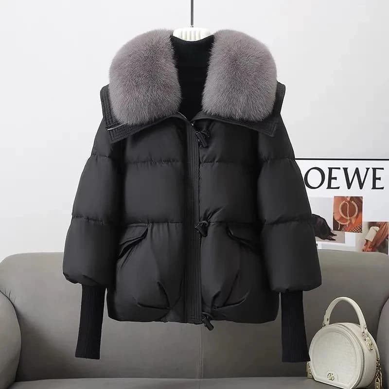 2026 Autumn Winter New Big Fur collar Cotton Jacket Women's Short Korean version Loose Thick Coats Female Warm Parka Overcoat