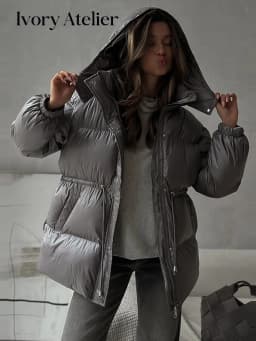 Fashion Solid Drawstring Cotton Jacket Women Chic Long Sleeve Zipper Loose Hooded Coat Winter Lady Warm Daily Street Outwear
