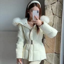 Winter Women's Faux Fur Collar Hooded Parkas Fashion Belt Thick Padded Cotton Jacket Women Slim Fit Solid Zipper Puffer Jackets