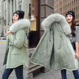 Women Hooded Parkas Coats Mid Lenth Jackets Oversize Solid Fur Collar Zipper Drawstring Loose Elegant Casual 2025 Autumn Winter