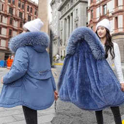 Women Hooded Parkas Coats Mid Lenth Jackets Oversize Solid Fur Collar Zipper Drawstring Loose Elegant Casual 2025 Autumn Winter