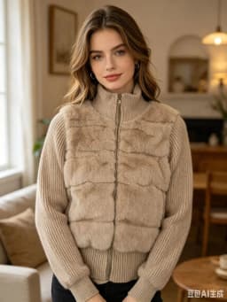 Women Winter Knitted Splicing Imitation Mink Cotton Padded Jacket 2026 New Warm Small Fragrance Jacket Female Parkas Outerwear