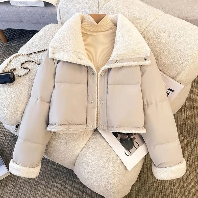 Women's Down Cotton Jacket 2025 Double-sided Loose Thick Ladies Winter Parkas Coat Lapel Imitation Lamb Hair Female Outerwear