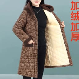 Winter Coat New Vintage Velvet And Thickening Single breasted Cotton Coat for Women Fit Cotton Clip Warm Long Parka Plaid Coat