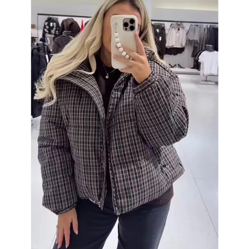 Casual Plaid Cotton Jacket For Woman Long Sleeves Loose Zipper Coats With Pocket Casual Street Versatile Winter New Warm Jacket
