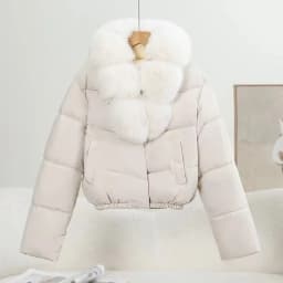 Korean Trend 2026 Winter New Women's Solid Color Short Down Cotton Jacket Simple V-neck Fashion Loose Fur Collar Jacket