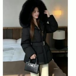 Korean Fashion Women's Solid Color Hooded Fur Collar Thin Cotton Clothes Down Jacket Women's Winter Long-sleeved Versatile Coat