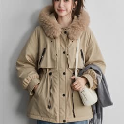 Women Winter Hooded Parka Big Faux Fur Collar Drawstring Waist Midi Padded Coat Korean Style Windproof Pocket Warm Outerwear
