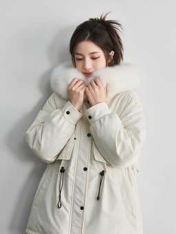 Women Winter Hooded Parka Big Faux Fur Collar Drawstring Waist Midi Padded Coat Korean Style Windproof Pocket Warm Outerwear
