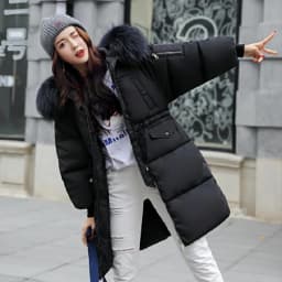Korean Fashion Winter Solid Color Long-sleeved Down Cotton Jacket Women Bread Fur Collar 2026 New Korean Version Thickened Coat