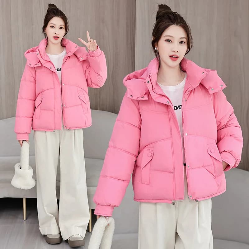 Winter Thick Puffer Coat Women Zip Up Windproof Russian Cold Weather Snow Jacket Detachable Hooded Outerwear Candy Color New