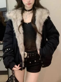 Elegant Liner Fur Collar Hood Loose Coat Women Y2k Thick Fashion Parkas Casual Tops Outerwear Padded Jackets Winter New Clothe